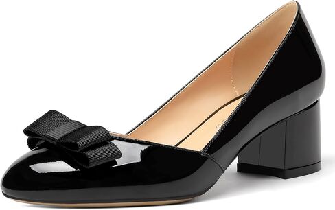 MODENCOCO Women's Round Toe Bow Slip On Patent Chunky Low Heel Pumps Office Work Dress Shoes 2 Inch in Saudi Arabia