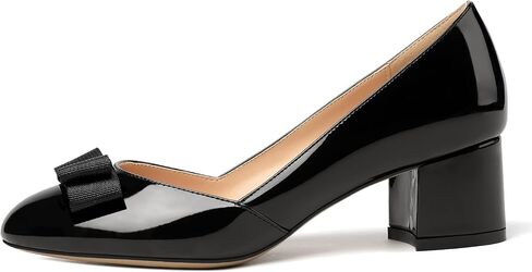 MODENCOCO Women's Round Toe Bow Slip On Patent Chunky Low Heel Pumps Office Work Dress Shoes 2 Inch in Saudi Arabia