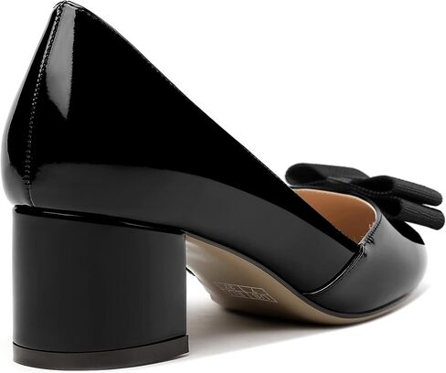 MODENCOCO Women's Round Toe Bow Slip On Patent Chunky Low Heel Pumps Office Work Dress Shoes 2 Inch in Saudi Arabia