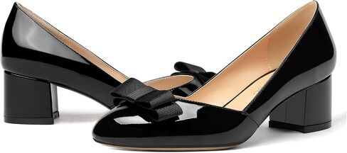 MODENCOCO Women's Round Toe Bow Slip On Patent Chunky Low Heel Pumps Office Work Dress Shoes 2 Inch in Saudi Arabia