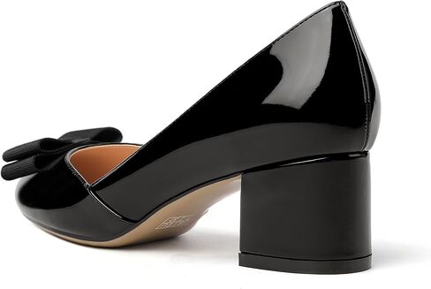 MODENCOCO Women's Round Toe Bow Slip On Patent Chunky Low Heel Pumps Office Work Dress Shoes 2 Inch in Saudi Arabia