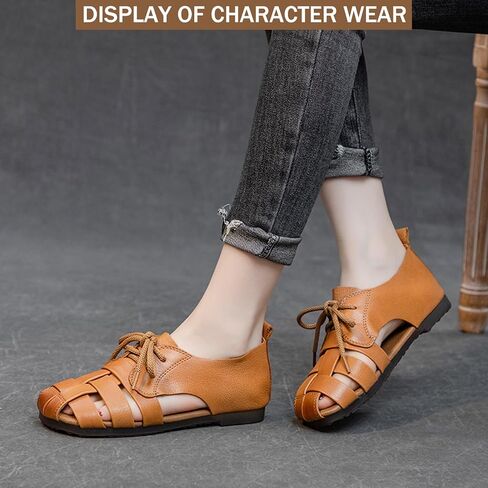 Women's Genuine Leather Lace up Hollow Fisherman Sandals Fashion Summer Soft Sole flat Anti-Slip Closed Round Toe Gladiator Woven Comfortable causal Walking Beach Sport Sandals in Saudi Arabia