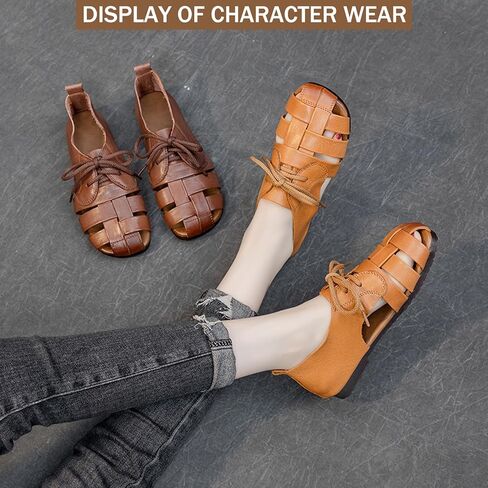 Women's Genuine Leather Lace up Hollow Fisherman Sandals Fashion Summer Soft Sole flat Anti-Slip Closed Round Toe Gladiator Woven Comfortable causal Walking Beach Sport Sandals in Saudi Arabia