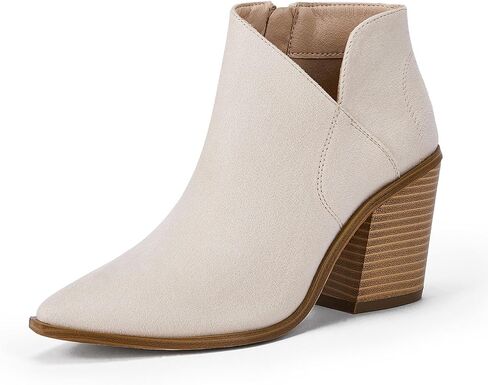 Womens Pointed Toe Ankle Boots Block Stacked Chunky Heel Cutout Side Zipper Fall Booties Shoe in Saudi Arabia