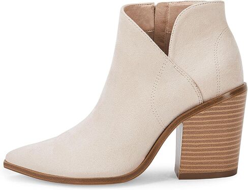 Womens Pointed Toe Ankle Boots Block Stacked Chunky Heel Cutout Side Zipper Fall Booties Shoe in Saudi Arabia