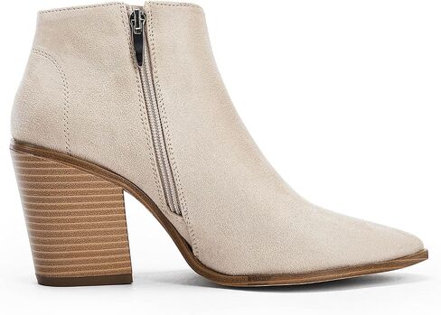 Womens Pointed Toe Ankle Boots Block Stacked Chunky Heel Cutout Side Zipper Fall Booties Shoe in Saudi Arabia