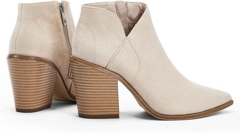 Womens Pointed Toe Ankle Boots Block Stacked Chunky Heel Cutout Side Zipper Fall Booties Shoe in Saudi Arabia