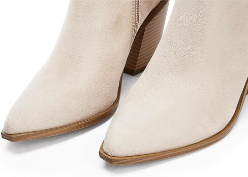 Womens Pointed Toe Ankle Boots Block Stacked Chunky Heel Cutout Side Zipper Fall Booties Shoe in Saudi Arabia