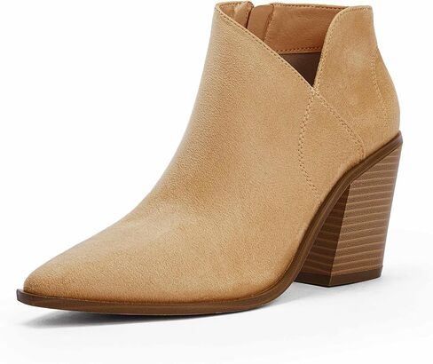 Womens Pointed Toe Ankle Boots Block Stacked Chunky Heel Cutout Side Zipper Fall Booties Shoe in Saudi Arabia