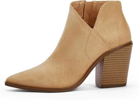Womens Pointed Toe Ankle Boots Block Stacked Chunky Heel Cutout Side Zipper Fall Booties Shoe in Saudi Arabia