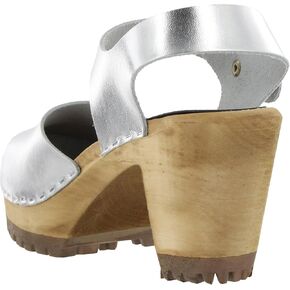 MIA Abba Womens Closed-Toe Leather Clog Sandals with Chunky Wooden Block Heels, Retro Style Fashion Shoes, Swedish Wood