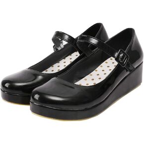Parisuit Womens Mary Jane Wedge Platform Shoes Patent Leather Ankle Strap Pumps Sweet Shoes