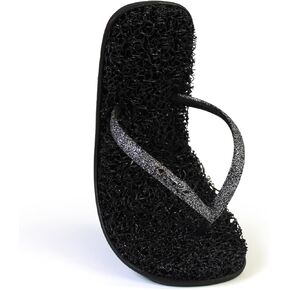Flip Flops | Womens | Flat Shine Black | Exfoliating, Massaging and Relaxing | Comfortable & Lightweight Thong Sandals | 100% Vegan Recyclable Fibers |