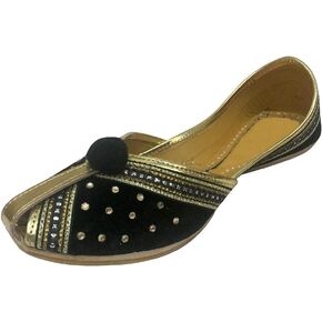 Women Velvet & Leather Khussa Shoes Punjabi Jutti Indian Traditional Mojari Black
