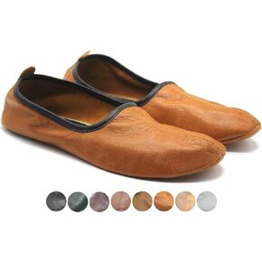 Womens Indoor Leather Slippers Antique Tan Traditional Babouche House Shoes Barefoot Moccasin