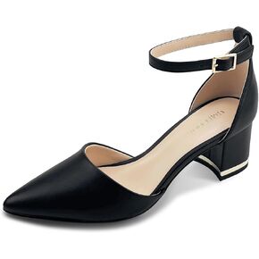 حذاء نسائي بكعب مكتنز ومقدمة مدببة، كعب مريح للنساء، حذاء بحزام كاحل مكتنز لحفلات الزفاف والمكتب in Kuwait