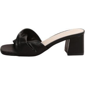 OYOANGLE Women's Twist Front Chunky Heeled Sandals Square Toe Mid Block Heeled Slide Shoes