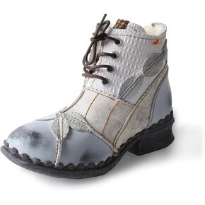 TMA EYES Textured Leather Patchwork Washed Leather Lace-Up Women's Ankle boots