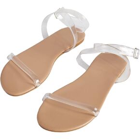 GORGLITTER Women's Clear Ankle Strap Sandals Dressy Strappy Open Toe Vacation Flats Sandal