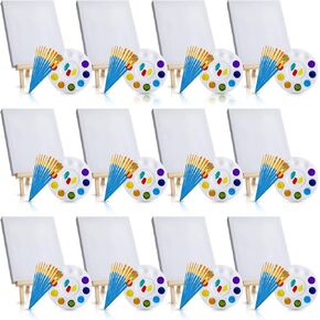 Geyee Art Painting Set Include Wooden Easels, Cotton Panels, Plastic Palettes and Paint Brushes for Kids Adults Teenager Classroom Pouring Oil Water Color Paint DIY Party(12 Set)