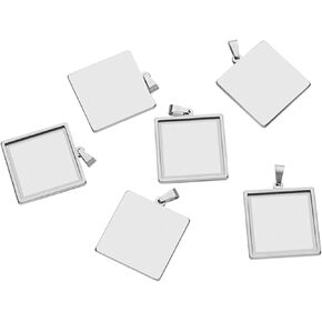 SHUNAE 10pcs Stainless Steel Square Cabochon Pendant Setting Trays 20mm 25mm Pendant Blank Bezels for Jewelry Making DIY findings