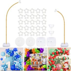 AerWo Balloon Arch Kit 8FT & 6FT, Half Arch Balloon Stand with Base, Bending Top Arch Backdrop Stand Kit Floor Balloon Arch Frame for Lawn Yard Birthday Wedding Baby Shower Halloween Party Decorations