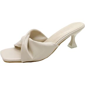 Women's Cross Strap Leather Kitten Heel Slip-On Sandals Fashion Square Open toe Low Heel Party Mule Sandals for Daily Outdoor Evening Dating