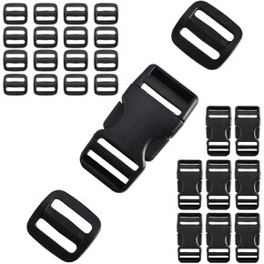 Buckles for Straps 1.5'' - 8 set Quick Side Release Plastic Buckle + 16pcs Tri-Glide Slide, Heavy Duty Dual Adjustable No Sewing Backpack Buckle Replacement (1 1/2 inch)