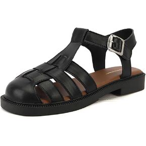 Women's Closed Toe Hollow Woven Fisherman Sandals,Summer Fashion Adjustable Buckle Ankle Strap Flat Rome Sandals Comfortable Y2K Gladiator Chunky Heel Strappy Sandals