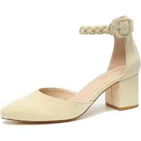 Women's Low Block Heels Pumps 2 Inches Chunky Closed Toe Heels D'Orsay Pointed Toe Heels for Women Comfortable Ankle Strap Sexy Nude Black Heels Party Wedding Pumps Dress Shoes