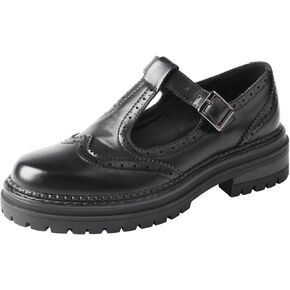 TMA EYES Chunky Platform T-Strap Hollowed-Out Loafer Vintage Round Toe Women's Single Shoes
