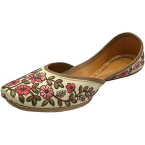 Women's Thread Work Fulkari Mutti Jooti for Ladies Traditional Wedding Handmade Khussa Flat Shoes