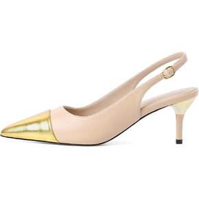 YODEKS Women's Slingback Heels Cap Toe Shoes Pointed Low Kitten Heel Pumps 2.5 Inch Two Tone Shoes for Casual Party Wedding Office