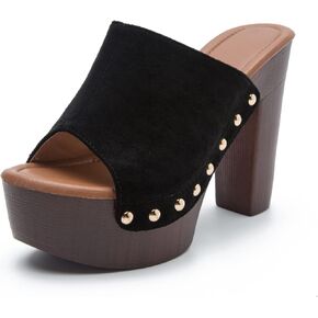 Women's Platform Sandal Heeled Sandals for Women Chunky Heel Summer Dressy Leather Peep Toe Mule Sandals Block Heel