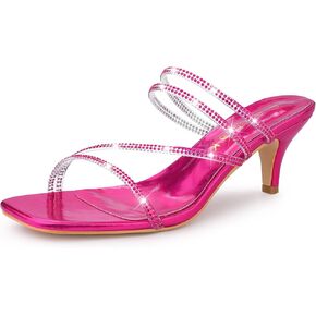 Allegra K Women's Rhinestone Strappy Kitten Heel Slide Heels Sandals