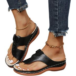 Wedge Sandals for Women, Summer Slip on Slipper Casual Open Toe Walking Platform Sandals Slide Orthotic Arch Support Sandals