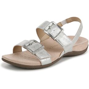 VIONIC Women's Reese Slingbacks Heeled Sandal, Silver Met Synthetic Fabric, 11