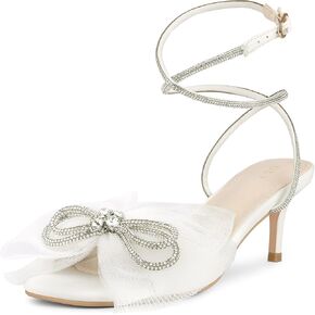 Perphy Sparkly Bow Rhinestone Kitten Heels Sandals for Women