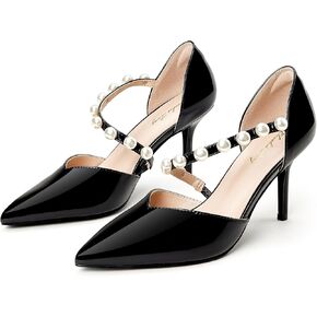 Elisabet Tang Women's Closed Pointed Toe Heels with Pearl Stiletto Pumps D'Orsay Wedding Bridal Party Women Sexy High Heel Dress Shoes