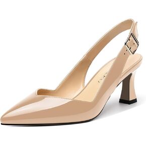 Womens Buckle Pointed Toe Ankle Strap Casual Patent Evening Spool Mid Heel Pumps Shoes 2.5 Inch