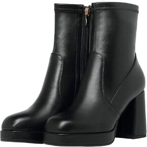 Women's Square Toe Block Heel Boots Chunky High Heel Side Zipper Ankle Boots