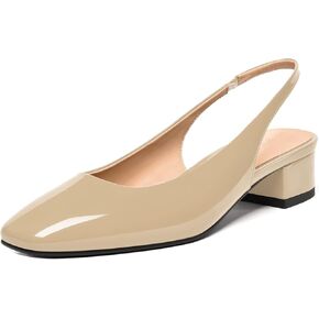 Womens Patent Leather Wedding Fashion Slip On Square Toe Slingback Chunky Low Heel Pumps Shoes 1.5 Inch