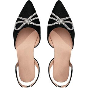 SweatyRocks Women's Rhinestone Pointed Toe Flats Sparkly Bow Decor Flats Dress Shoes