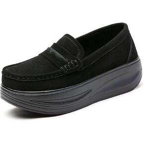Women's Suede Platform Wedge Loafers Moccasin Toe Comfort Casual Slip-on Loafer Shoes Toning Rocker Non-Slip Walking Shoes with Arch Support