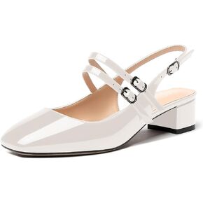 MERRORI Women's Pumps Patent Slingback Block Square Toe Buckle Dress Shoes Low Heel Pumps Shoes 1.5 Inch
