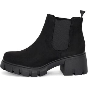 : Dance - Womens Platform Ankle Boots Elastic Chunky Block Heel Chelsea Booties Lug Sole Combat Shoes
