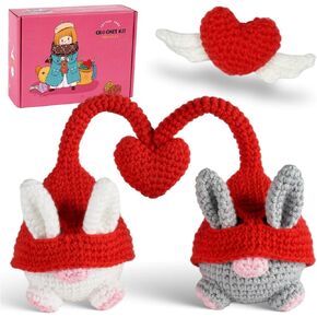 Crochet Kit for Beginners, Ground Elf Hearts Crochet Kit with Step-by-Step Video Tutorials, Knitting Starter Pack for Adults and Kids, Gnome and Flying Heart Knitting Kit Hooks for Lovers(40%+ Yarn)