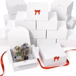CHARMGIFTBOX 8x8x4 Inch Black Gift Boxes with Lids, 10 PCS Small Cardboard Kraft Paper Gift Boxes with Ribbon for Wedding Birthday Party Present Cake Packaging