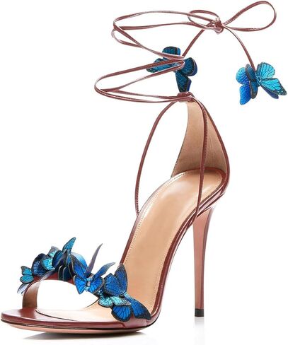 Fashion Women Stiletto High Heel Shoes with Butterfly Decorations Lace up Summer Dress Sandals Size 5-12 US in Saudi Arabia
