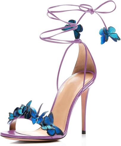 Fashion Women Stiletto High Heel Shoes with Butterfly Decorations Lace up Summer Dress Sandals Size 5-12 US in Saudi Arabia